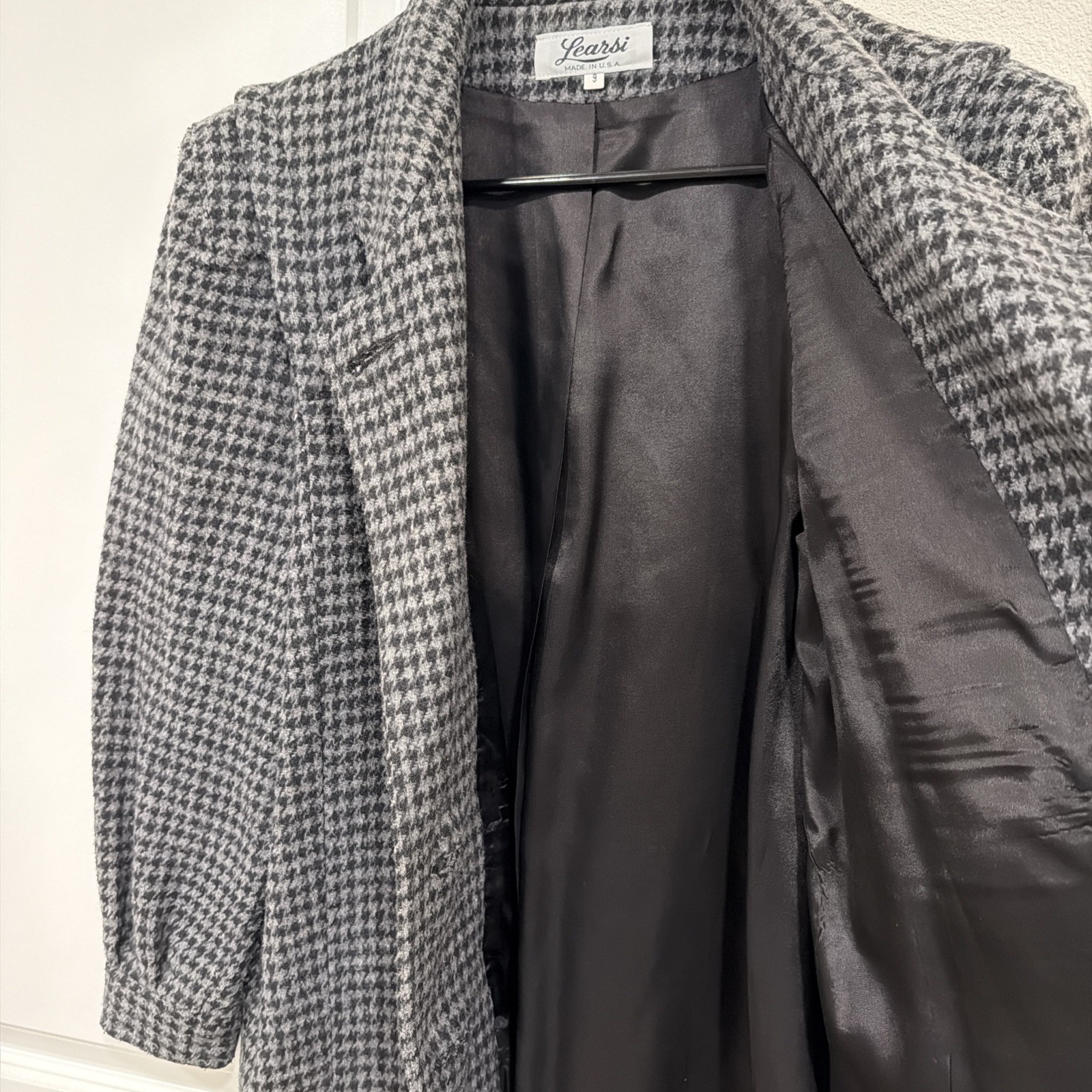VTG Learsi Wool Houndstooth Blazer Jacket Gray Black Oversized 80s 90s Size 9