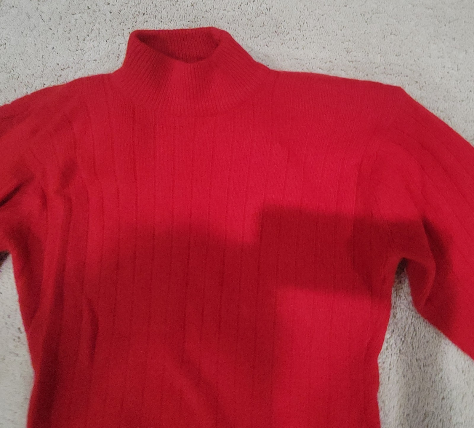 Retro 80s Red Ribbed Pullover Lambswool Vintag Sweater W/Shoulder Pads