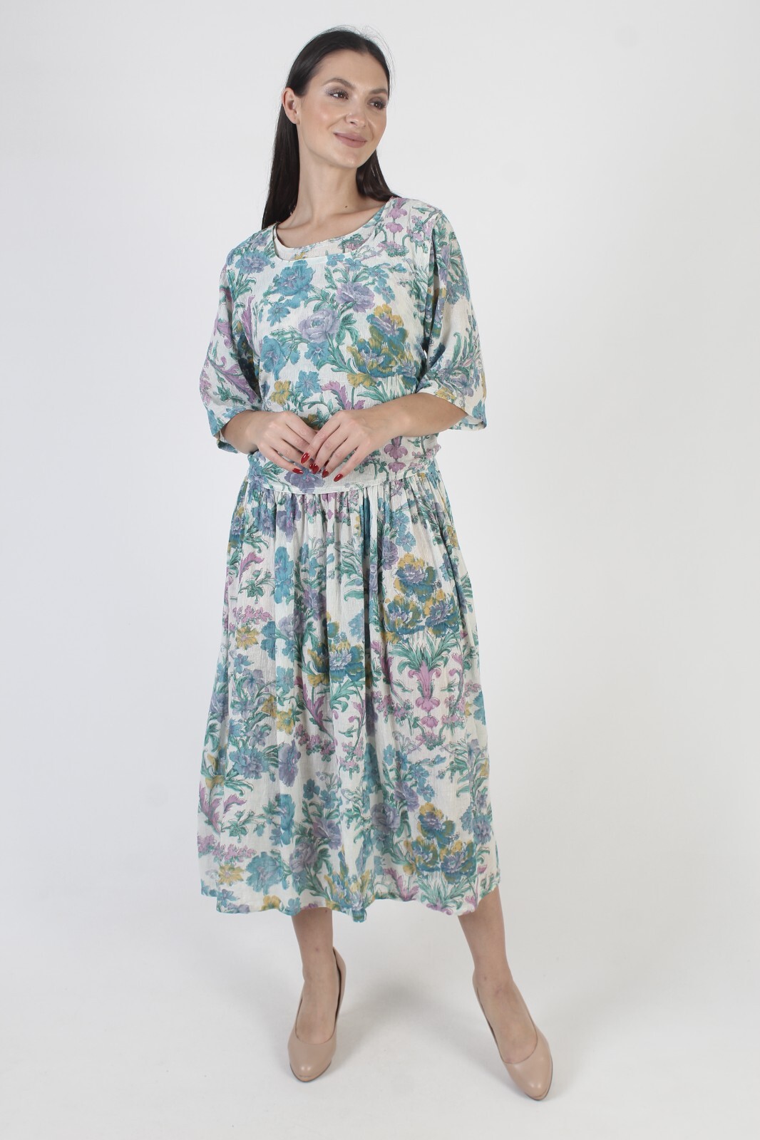 Bila White India Gauze Dress Vintage Floral Cotton Baggy Grunge Boho Sundress M