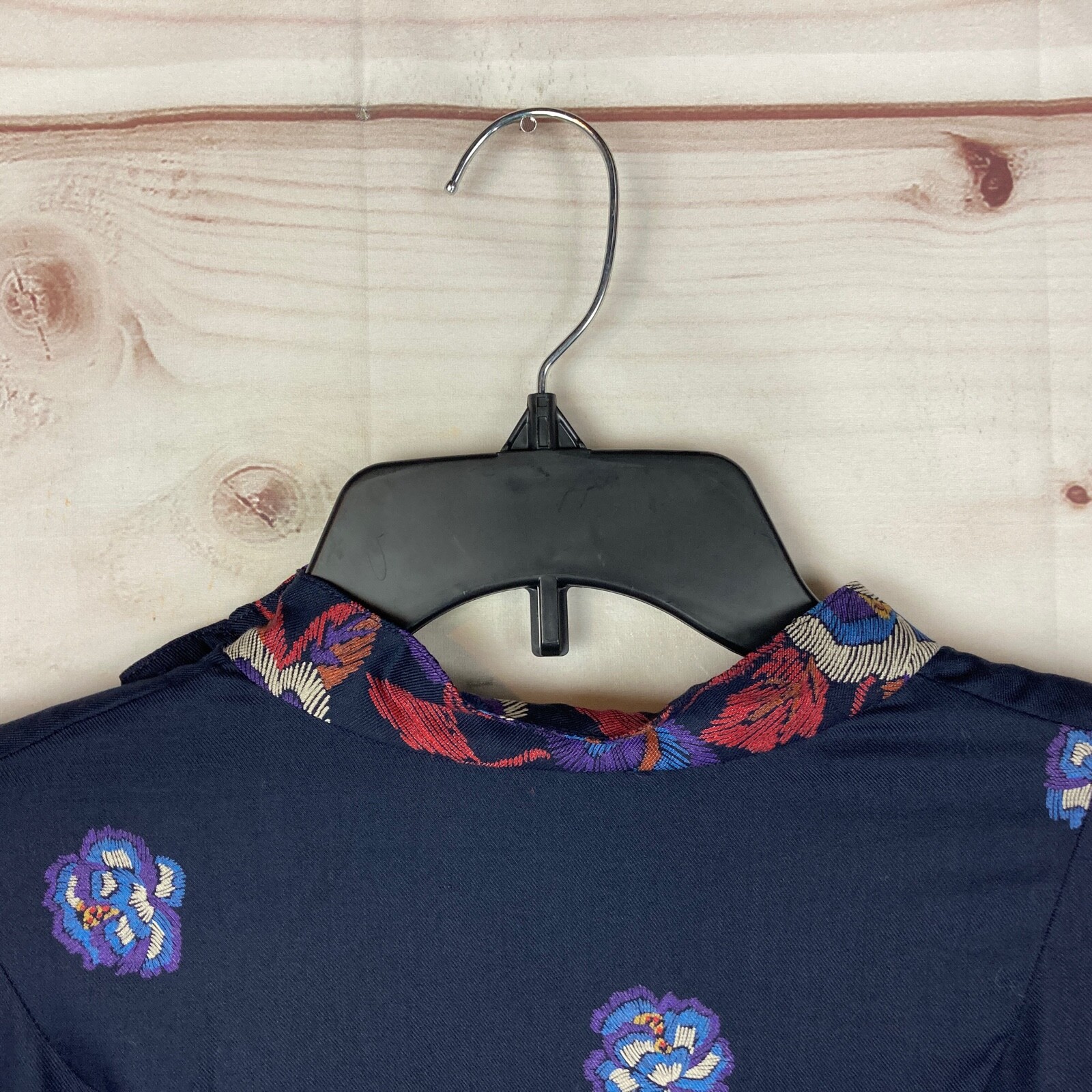 The Wilroy Traveler Vintage Dress Womens 20 Blue Floral Mock Neck Button Front