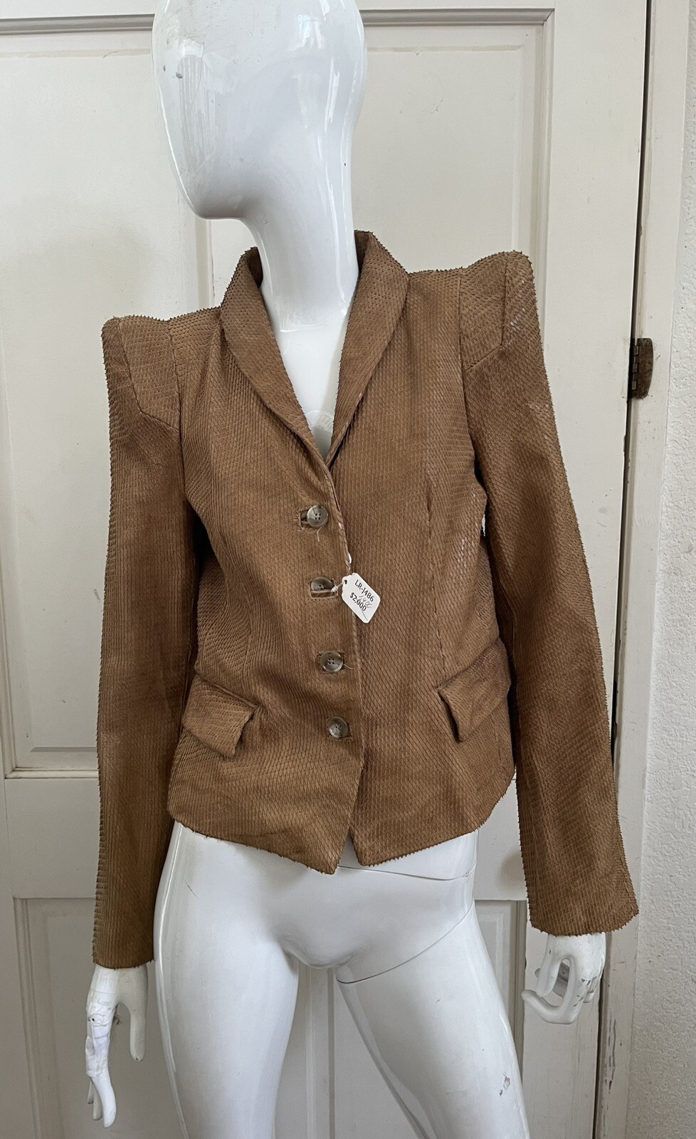 LOREE RODKIN VINTAGE ’90s Tan Brown Snakeskin Leather Fitted Jacket XS Reg $2000
