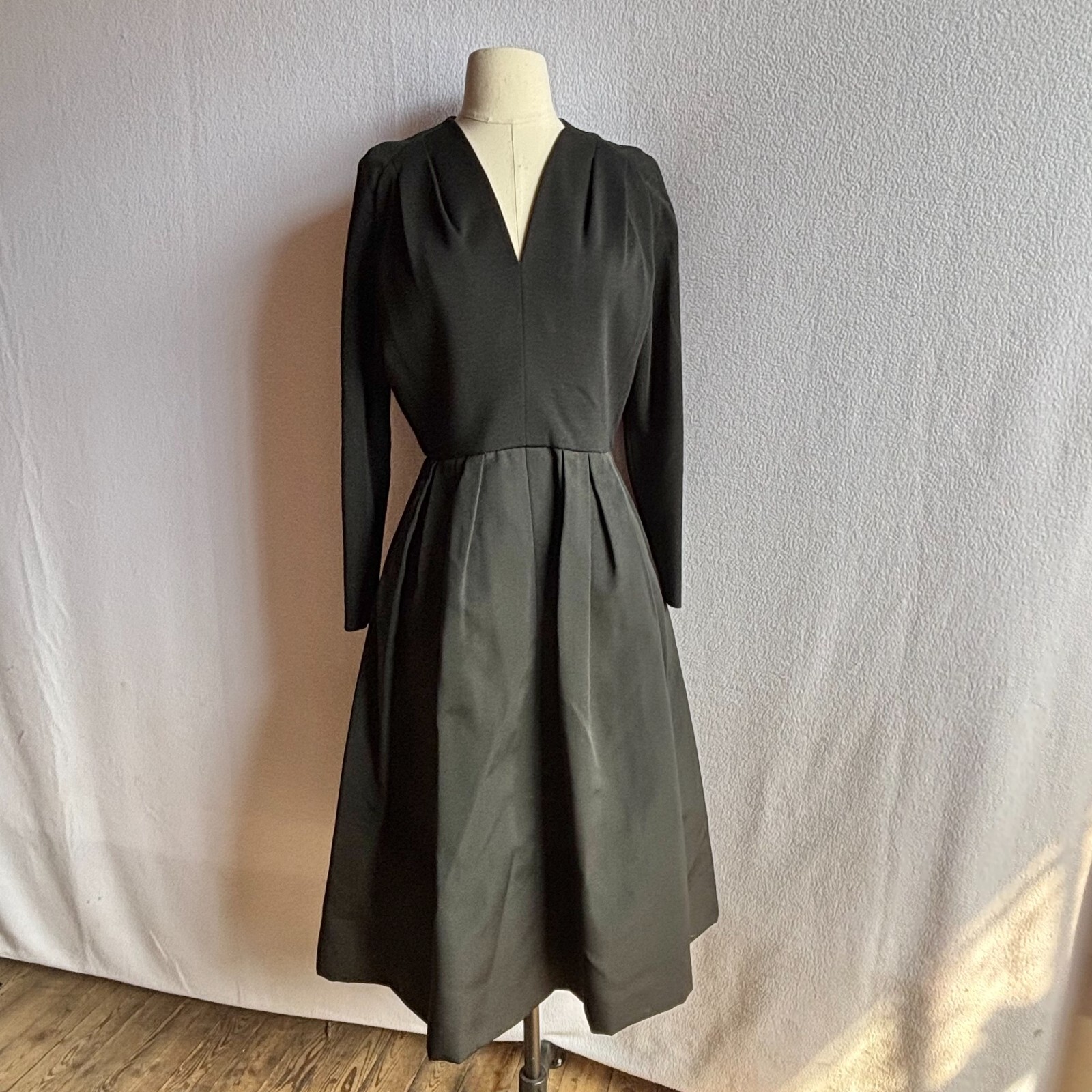 Vintage 1970s Pauline Trigere Little Black Modest Cocktail Dress with Pockets