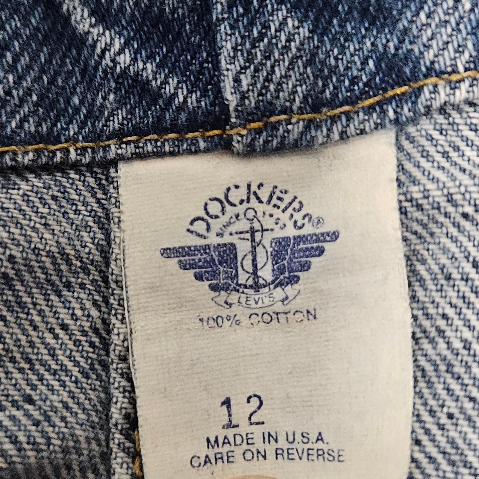 Vintage Dockers Levi’s Denim Wrap Skirt Medium Wash Blue Made in USA Size 10 12