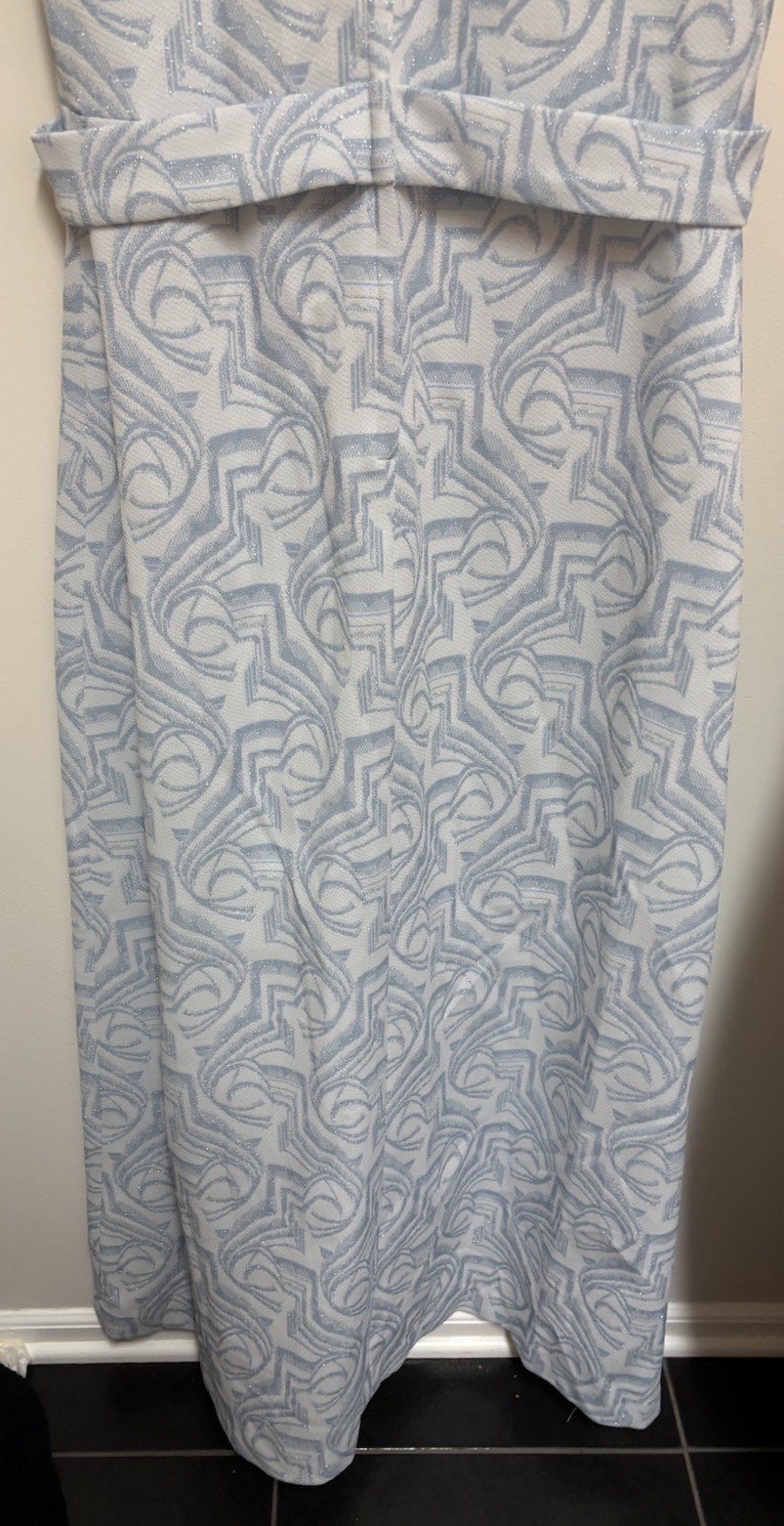 Vtg 60s 70s Mod Blue Silver Metallic Lounging Maxi Dress Hostess Dressing Gown 6