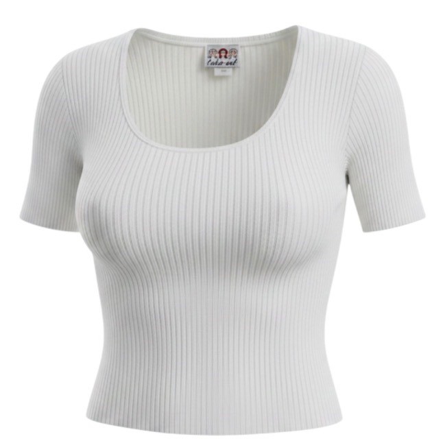 Take-Out Knit Top Womens Medium White Ribbed Cotton Scoop Neck 90s Vintage USA