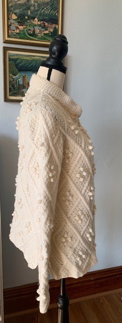 Vtg 60s Handmade Ivory Wool Cardigan Sweater Original Fisherman Pattern Med M S