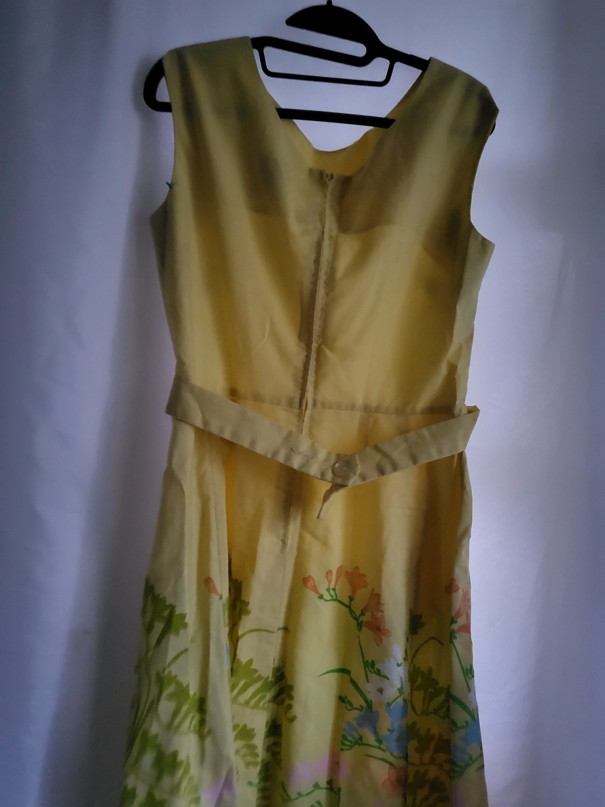 vtg women day dress pat premo california S/M cotton yellow floral midi 50’s 60’s