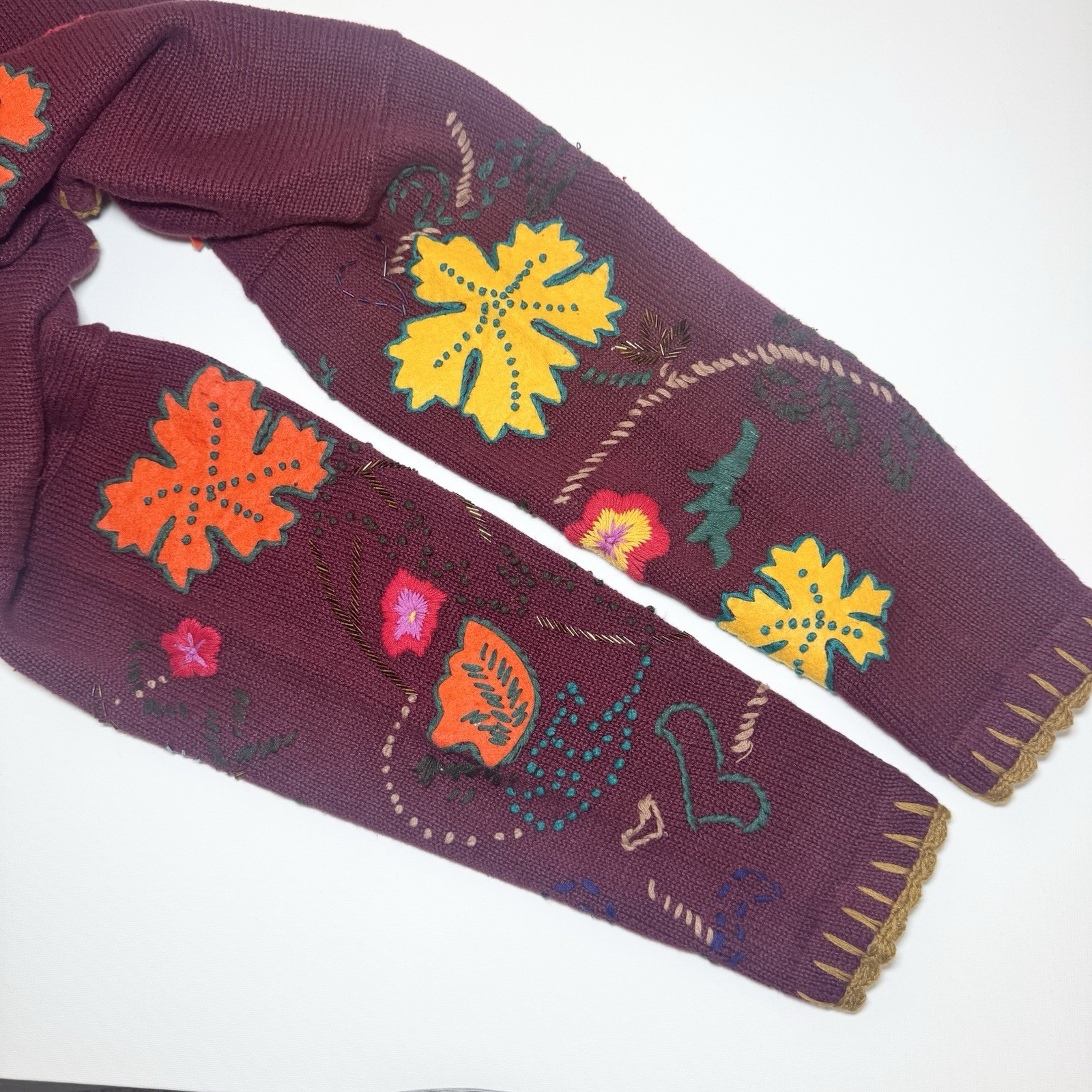 Jodi Blake Embroidered Cardigan L Fall Beaded Knit Folk Art to Wear Maximalist