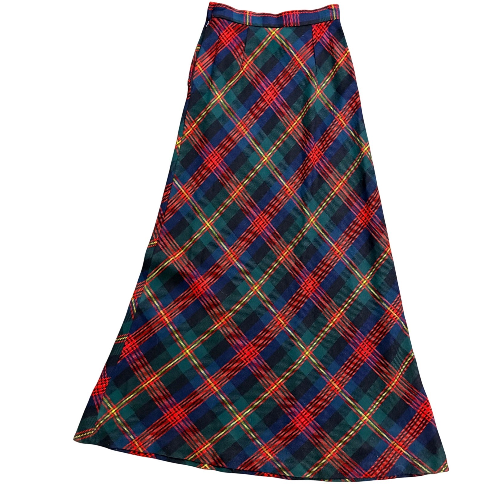 Vintage Sears JR Bazaar Plaid Maxi Skirt Red Green Blue A-Line Size 9 WCL192JD