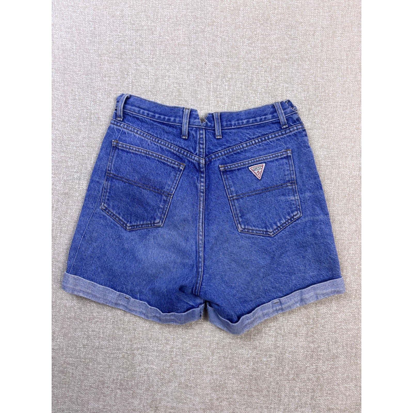 Vintage Guess Georges Marciano Denim Shorts Blue High Waist Button Fly Size 31