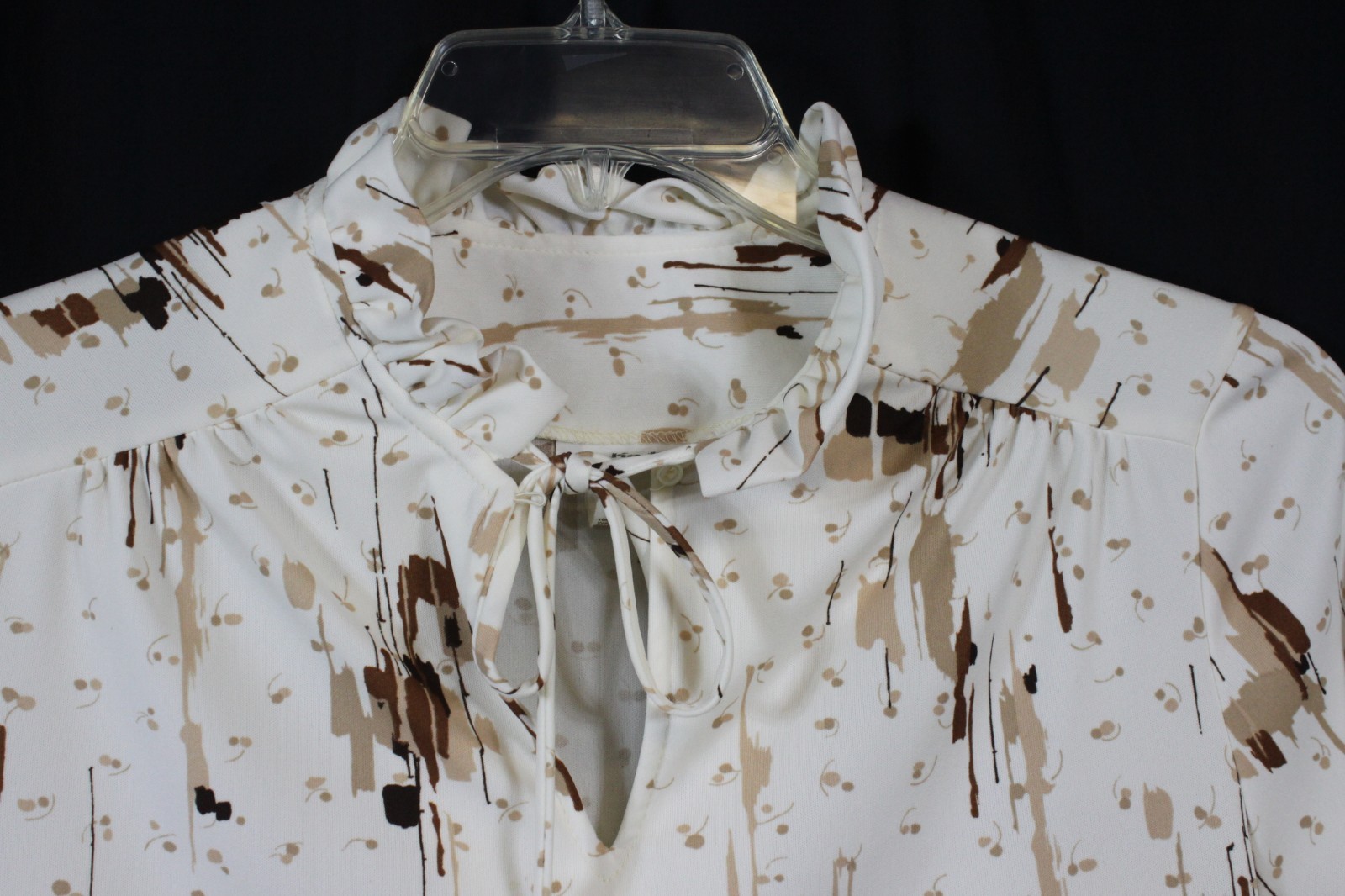 Vtg Ko Ko Knits Shirt Top Blouse Polyester Tie High Neck Grannycore Modest 12