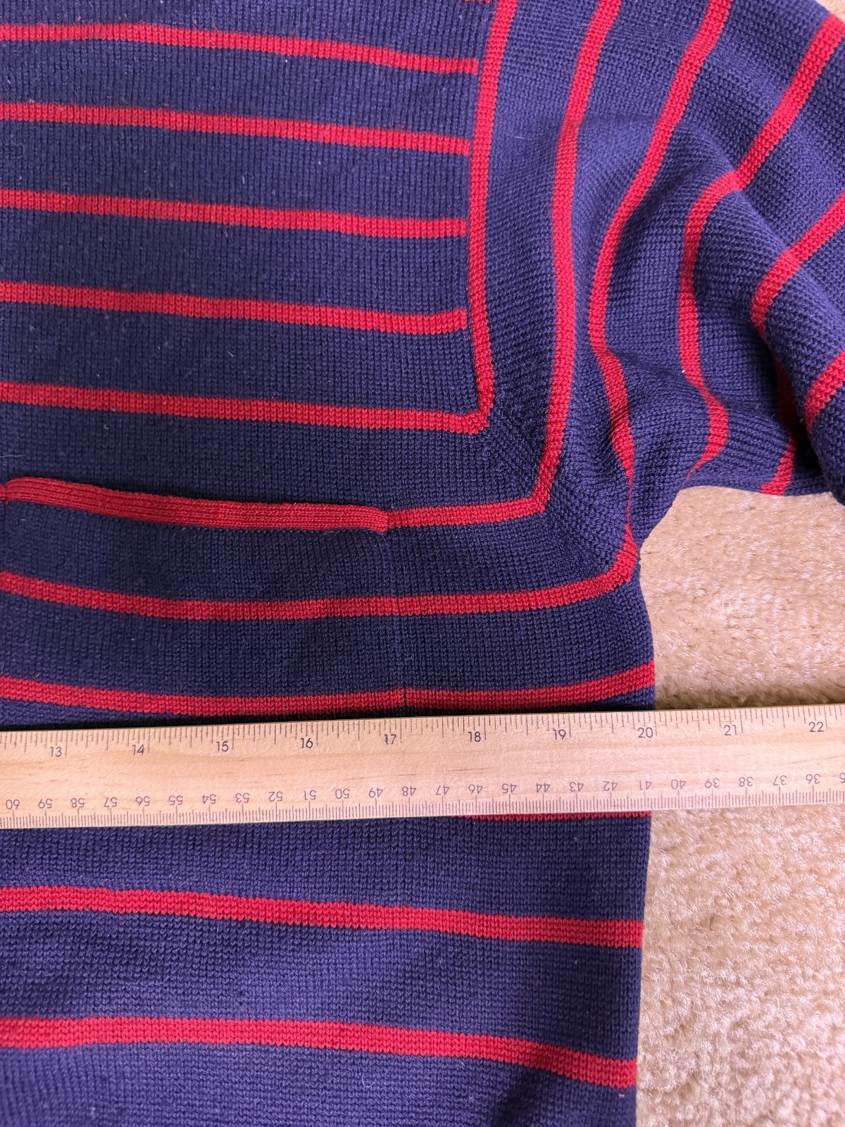 VTG Gloria Sachs Women Sweater Dress Sz Medium Merino Wool Blue Red Striped F138
