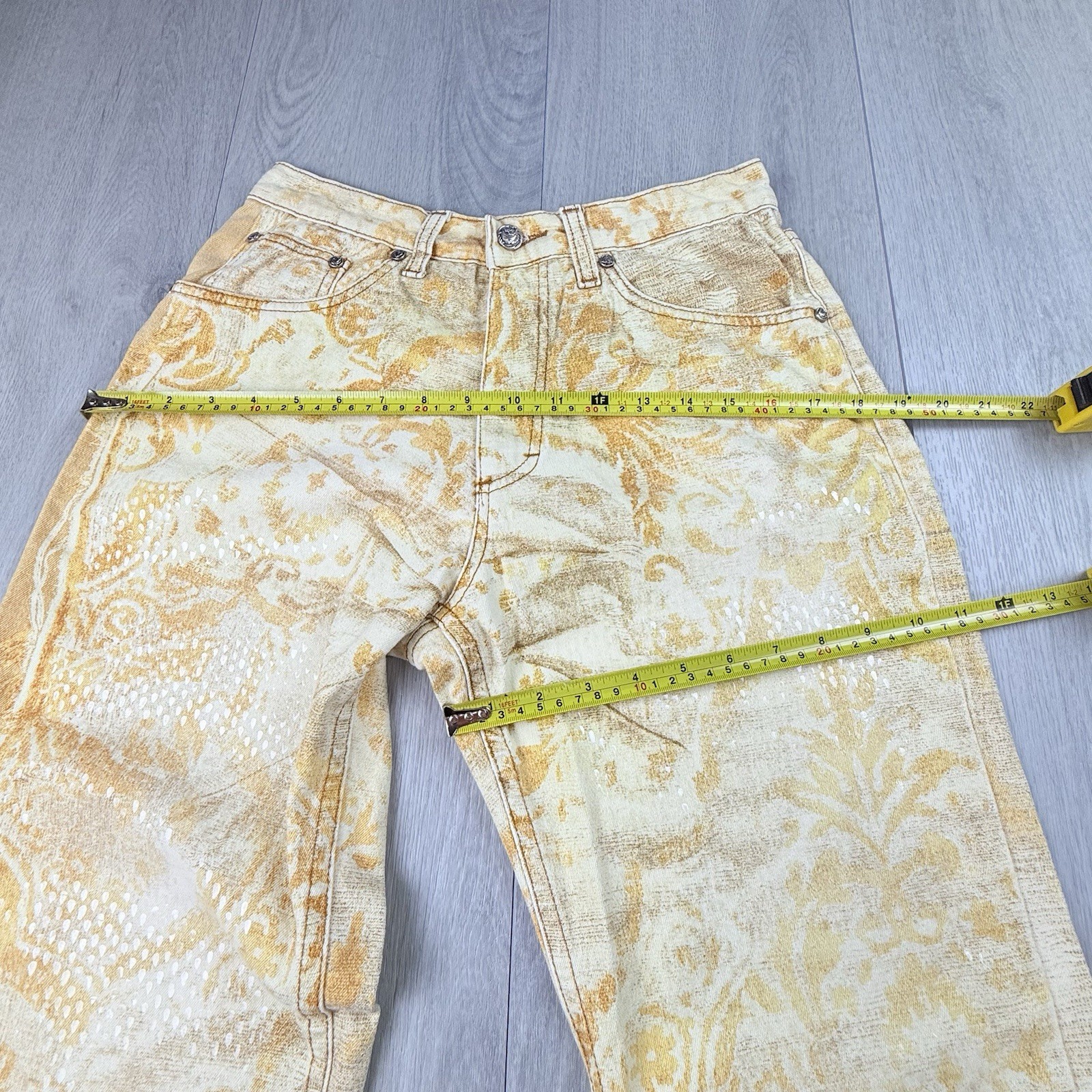Vintage Roberto Cavalli 90s Funky Sand Blasted Denim Shimmer Jeans Small Italy