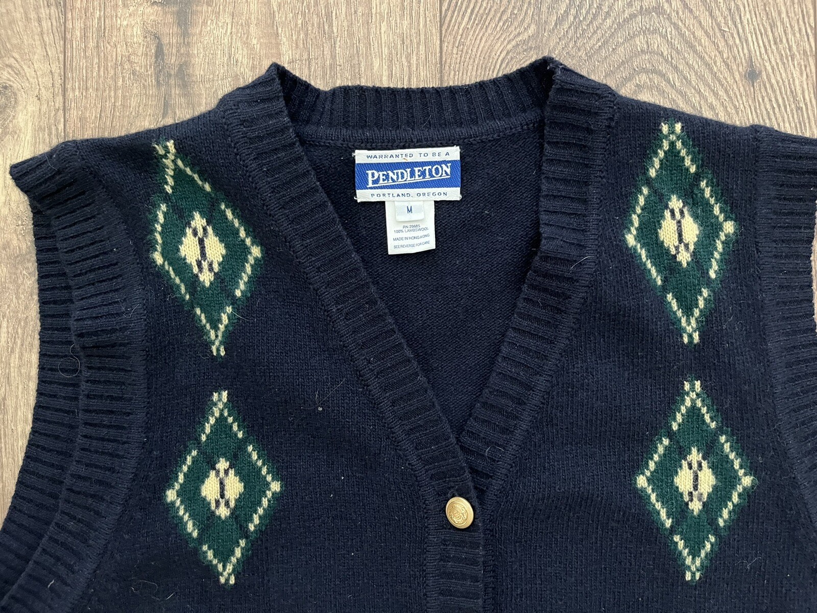 Pendleton Vintage Lambs Wool Vest Med Womens Dark Blue Geometric Medium