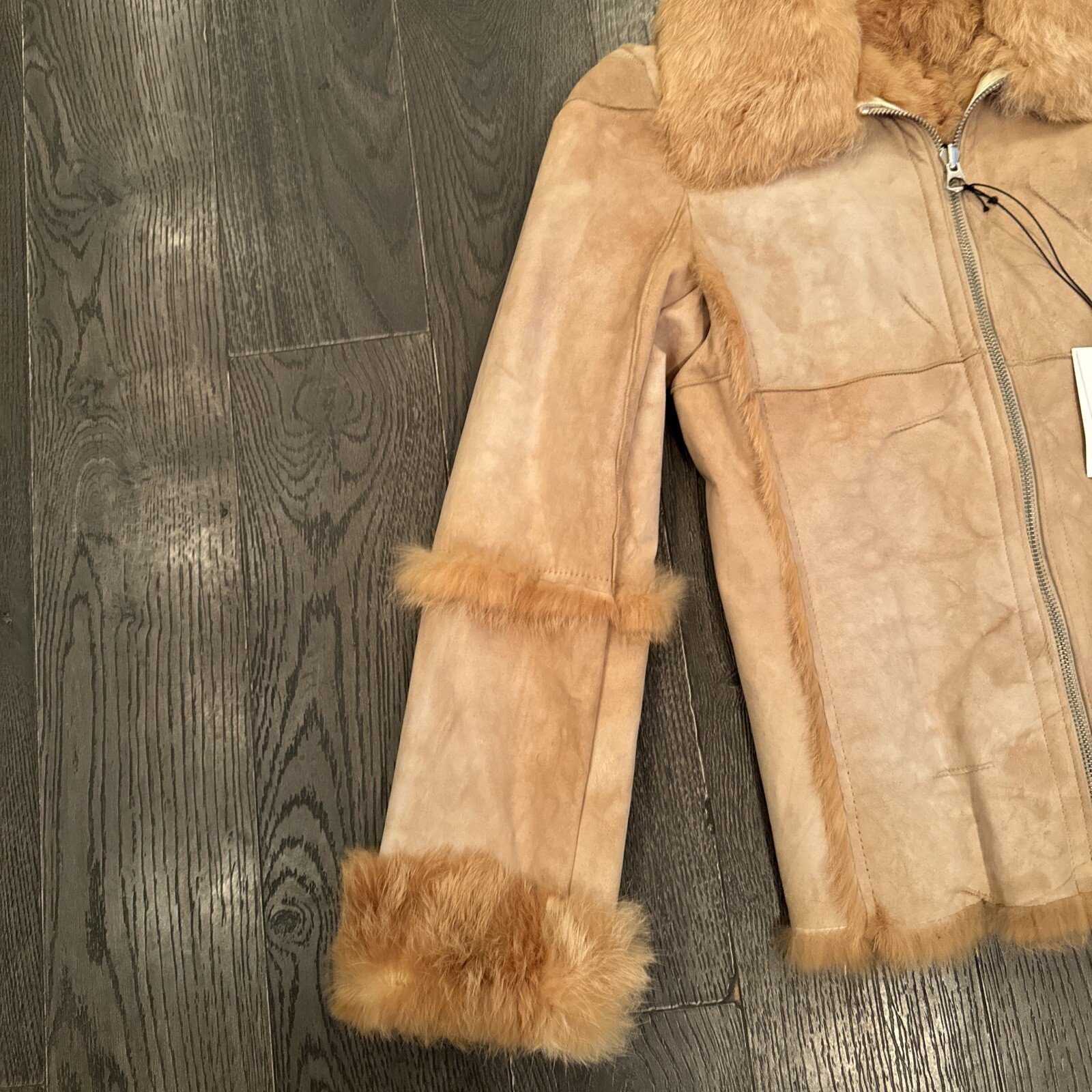 NWT Suede Leather Shearling Jacket Women Size XS Possibly Reversible