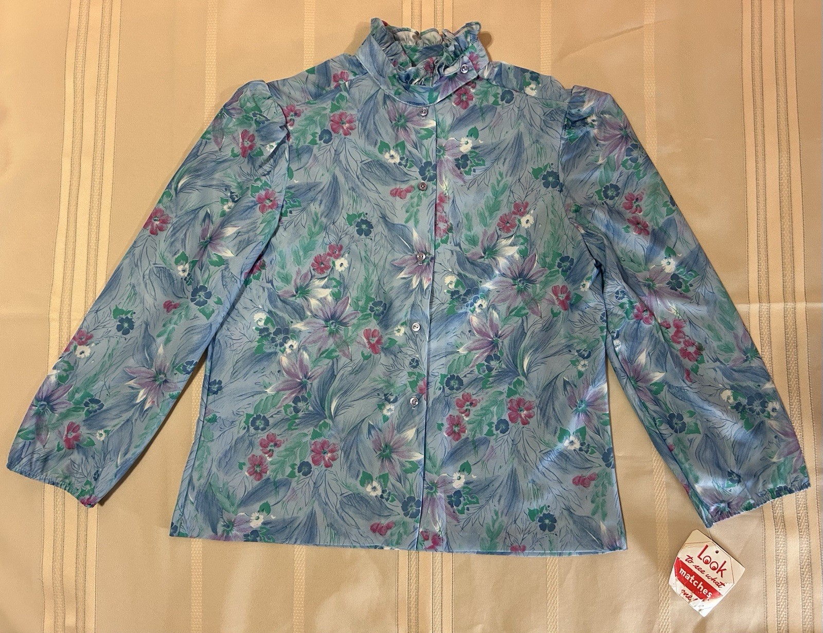 Vintage Deadstock 80s Blouse Size 38 Watercolor Floral Print Grandma Secretary