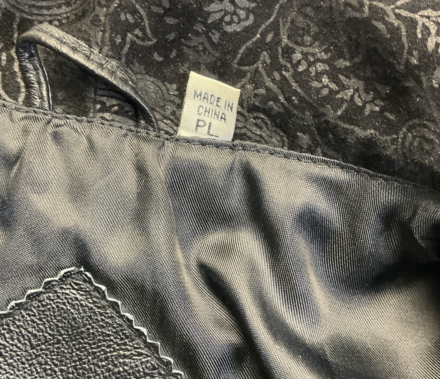 Vtg 80s Preston & York Leather Coat sz PL Black Embossed Paisley Suede Modern