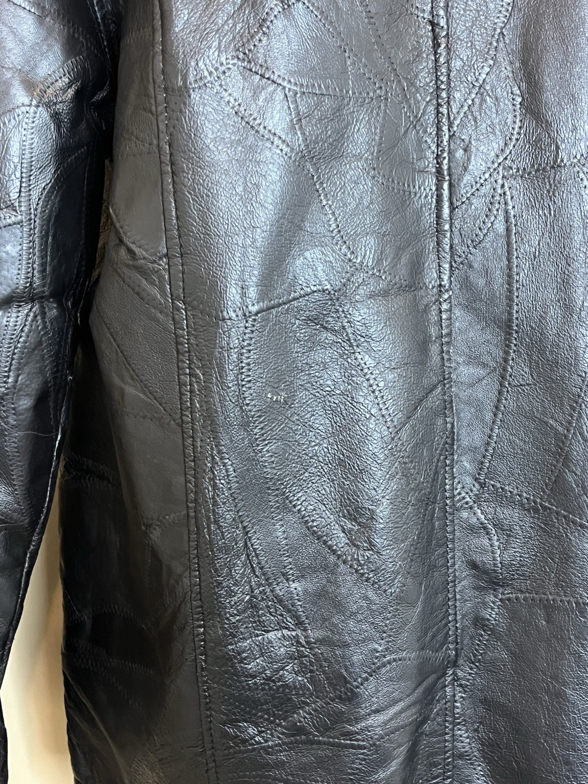 Vtg Y2K Black Patchwork Leather Jacket Sz L Tudor Court by Haband Pockets