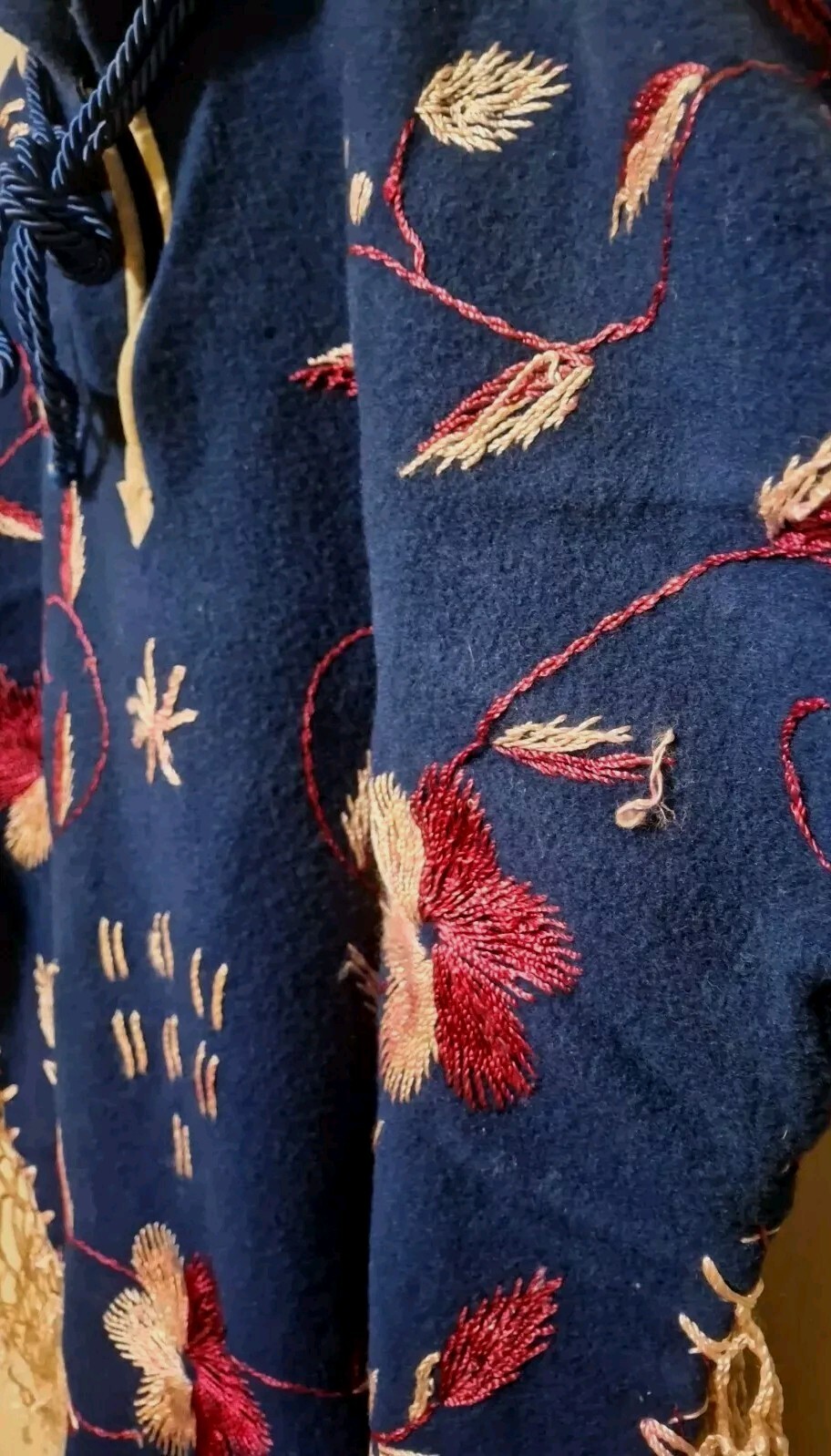Indigo Floral Fringe Poncho Medium Vintage