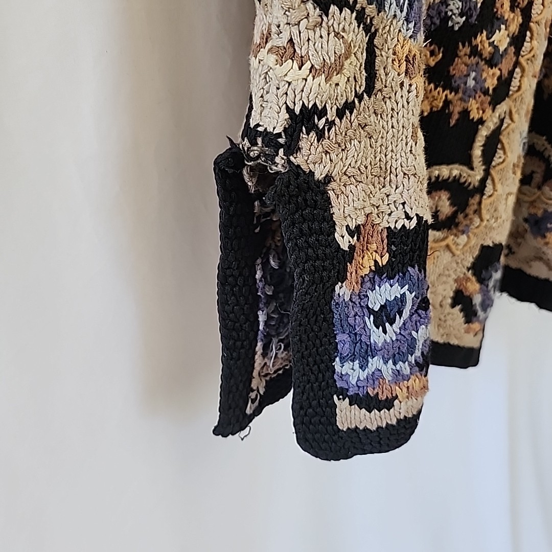 Vintage Crystal – Kobe Hand Knit Floral Grandma 80s Sweater Sz LG Cotton,Ramie