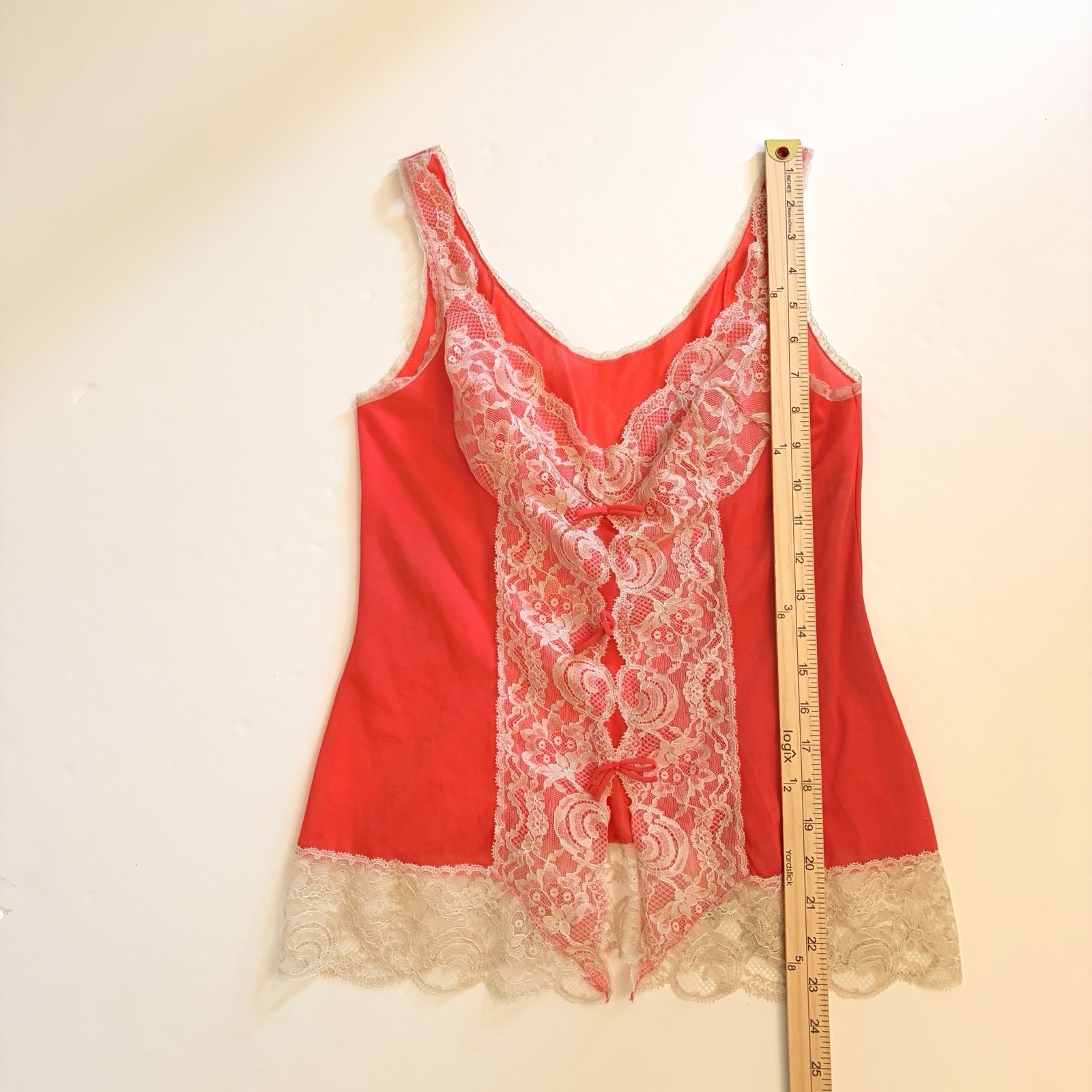 Vtg 60s 70s Hollywood Vassarette Lace Camisole Coral Pink Tank Top Crepelon 34