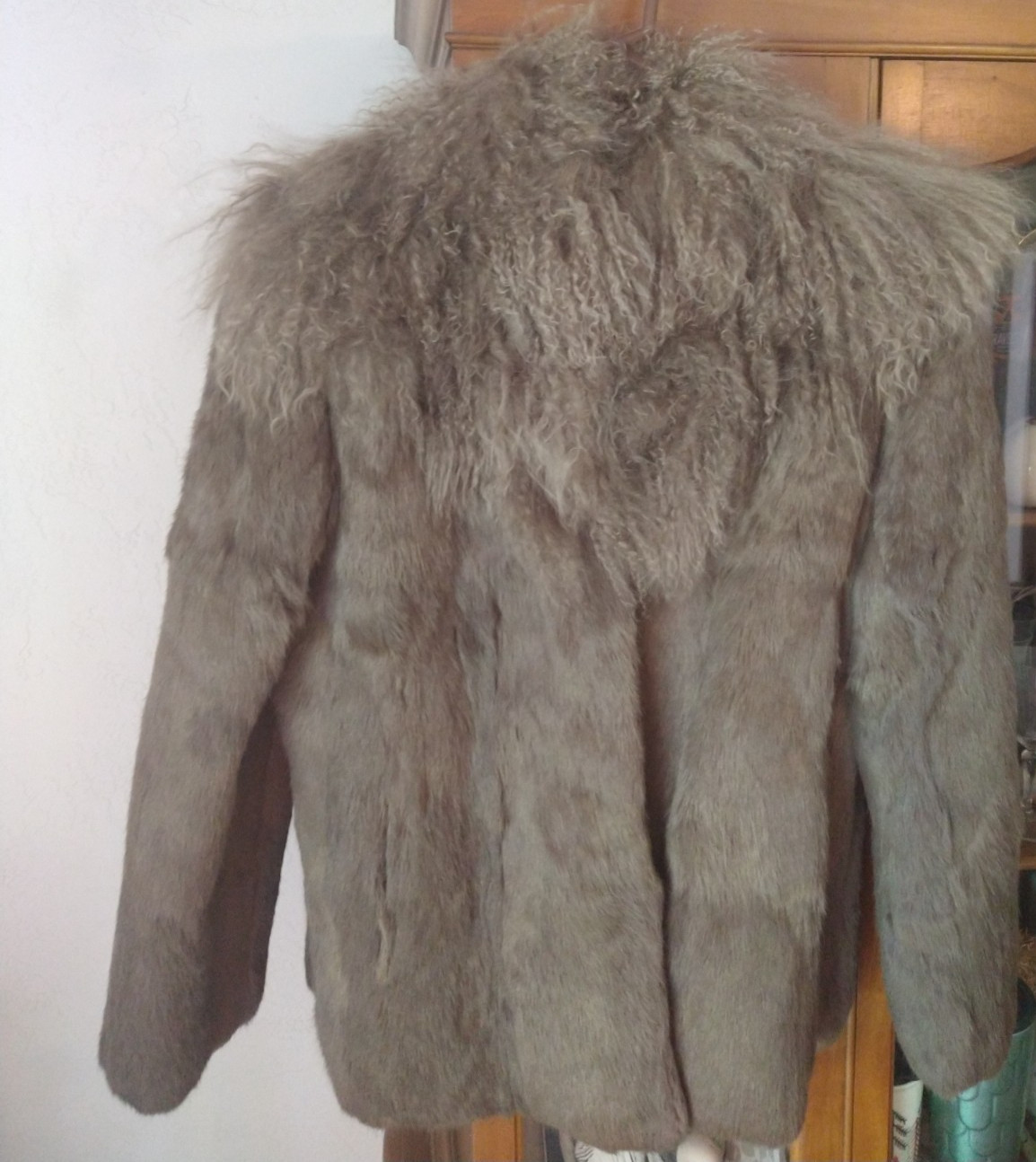 RARE Niki VTG Womens 80’s Rabbit Fur Coat Tibetan Mongolian Lamb Collar Sz L