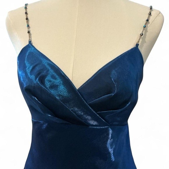 Vintage Jump Apparel Co Evening Gown 3 Blue Excellent Metallic Beaded Maxi Dress