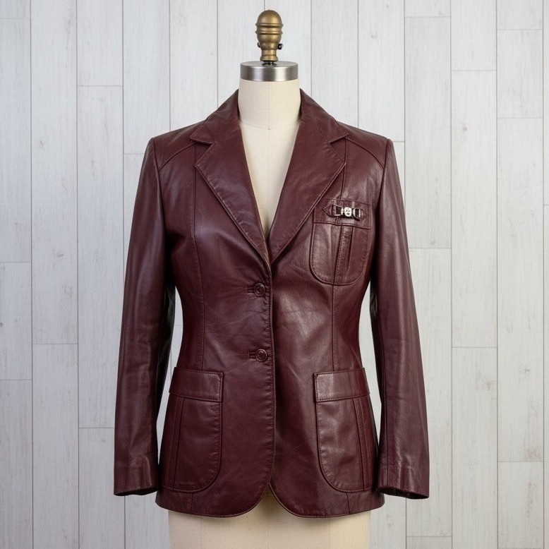 Vtg Dark Academia Equestrian Leather Blazer Etienne Aigner 12 Burgundy Oxblood