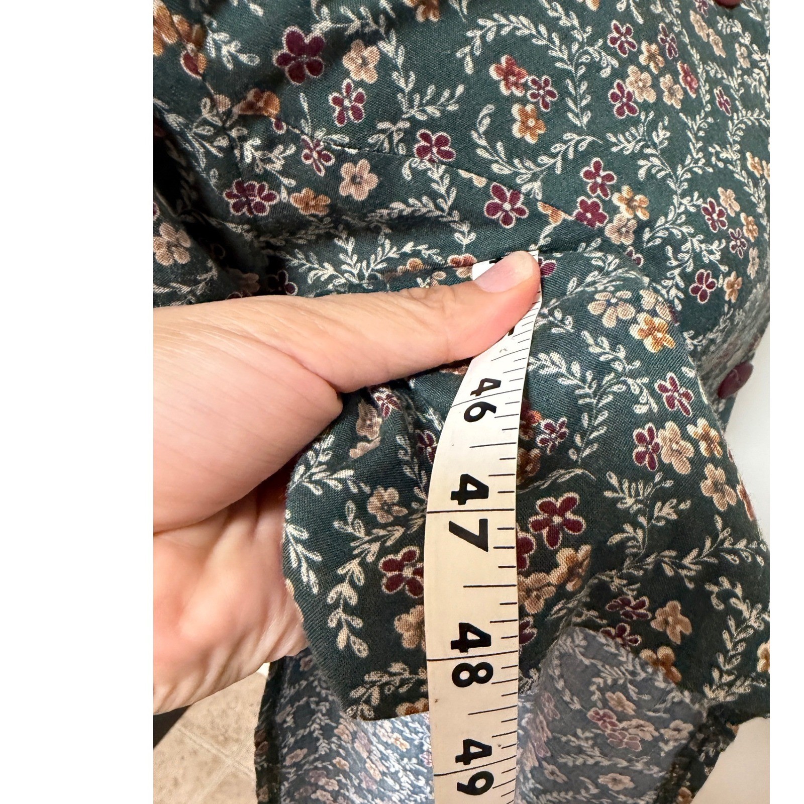 Vintage Rampage Floral Maxi Dress Green Rayon Button Front Tie Back Cottage 90s