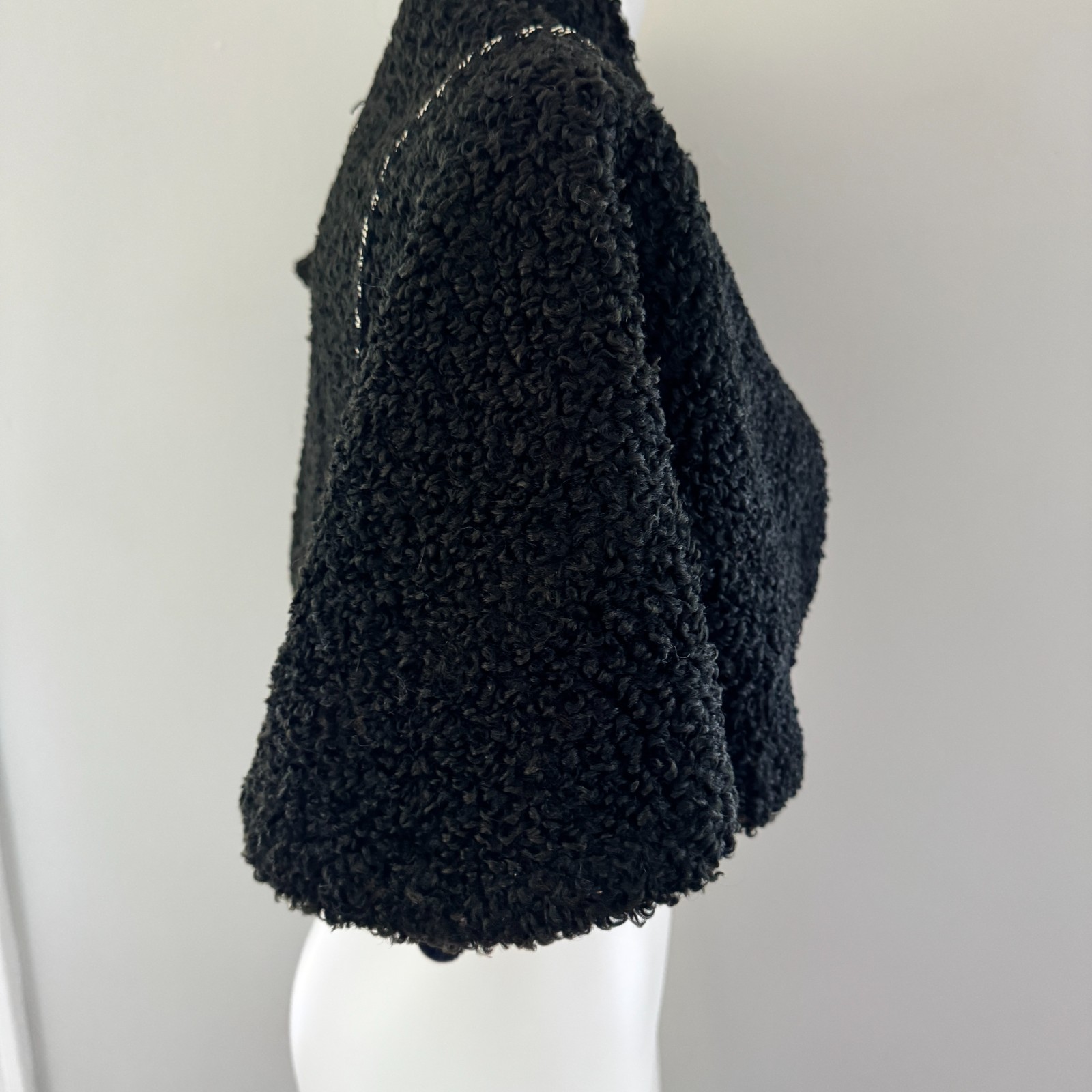 1890s Vintage WOOL Cloak Shawl Silver FILIGREE CLASP Mantel ANTIQUE Fibula Black