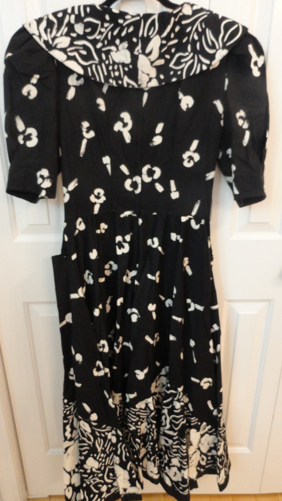 Vtg Choon Maxi Dress Sz 10 Black White Fit Flare Pockets Full Swirly Skirt USA