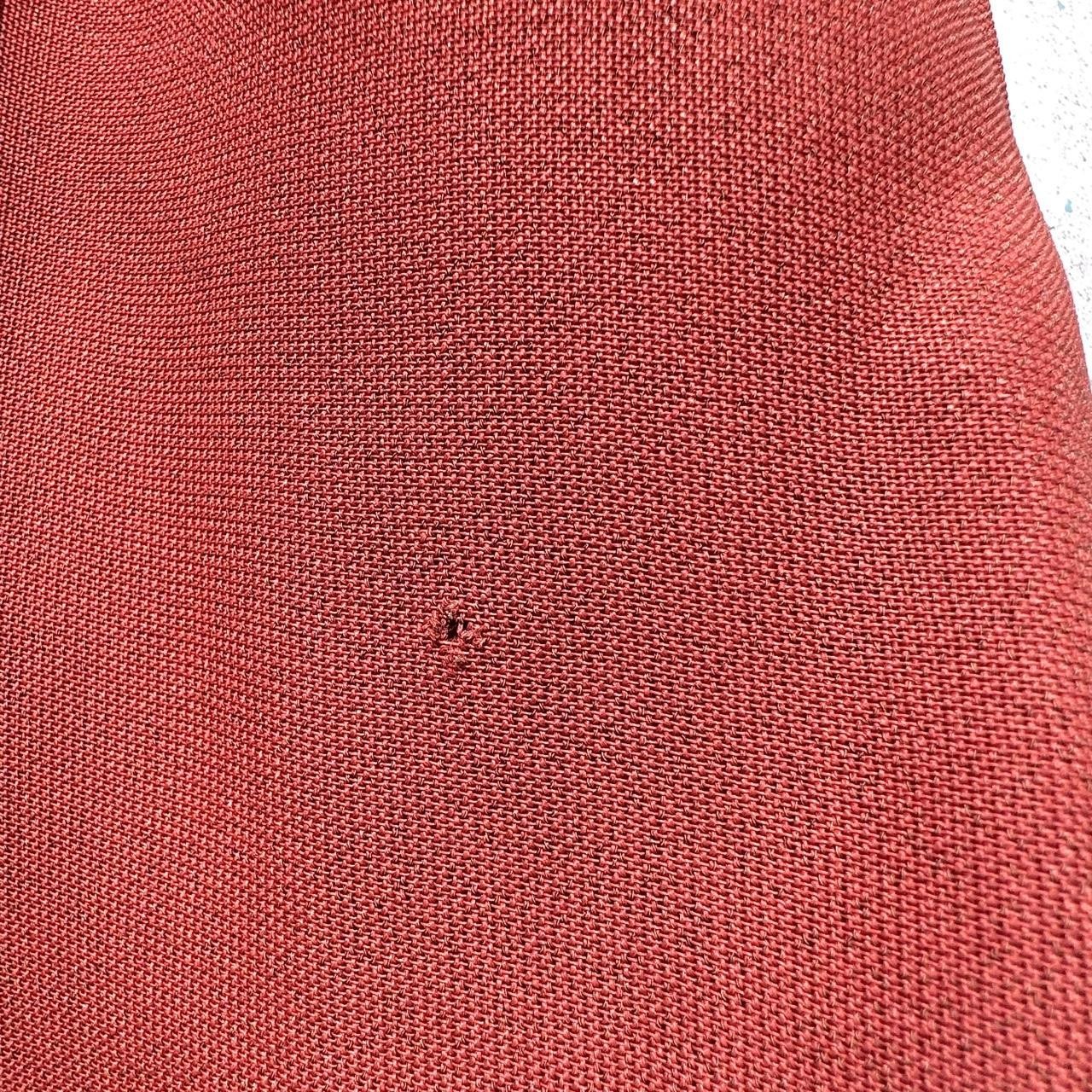 1930s terracotta red rayon crepe day dress w/ contrast squiggle soutache