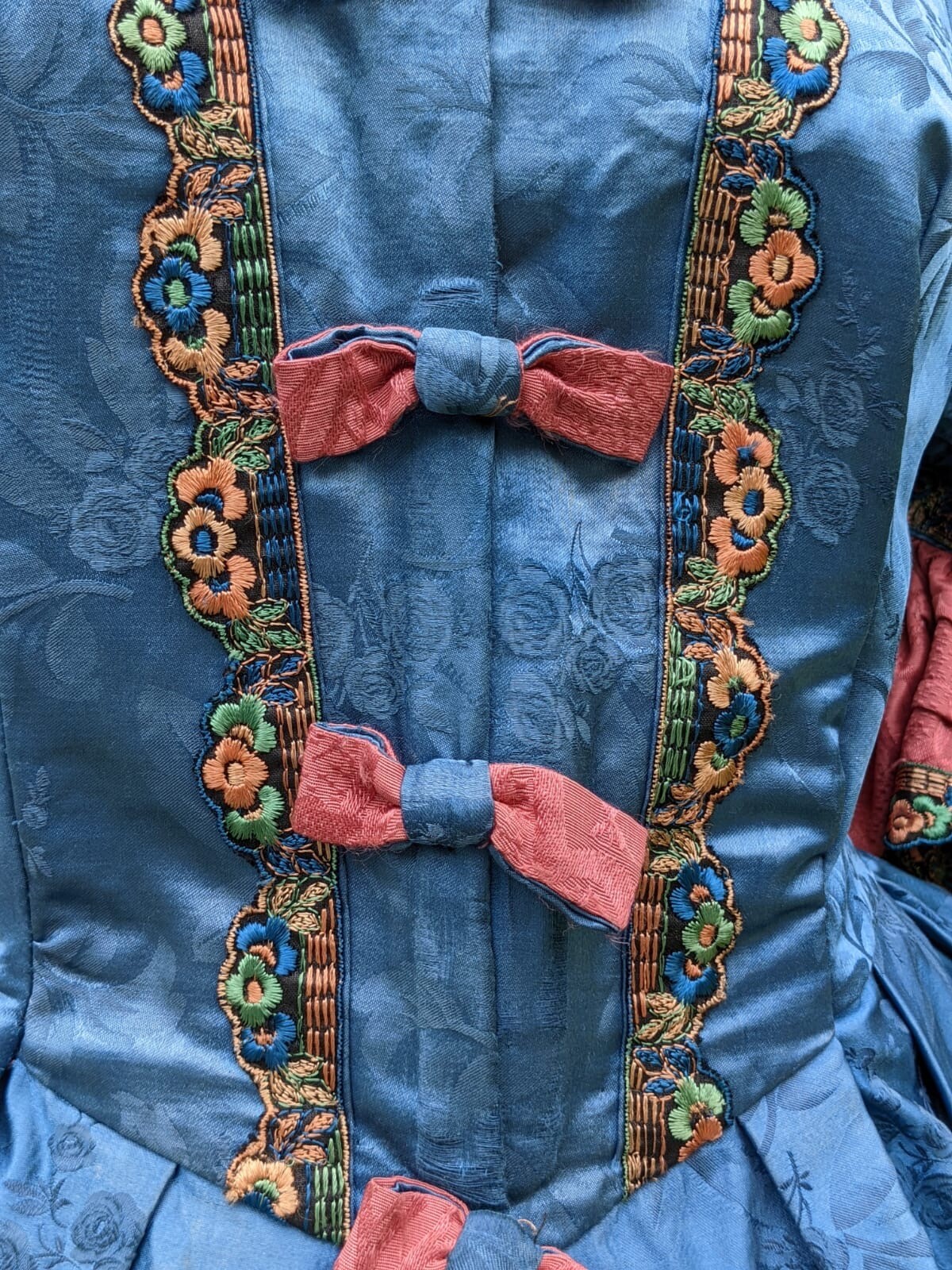 MOST BEAUTIFUL ANTIQUE BLUE SILK POLONAISE COSTUME DRESS IN 18TH C STYLE
