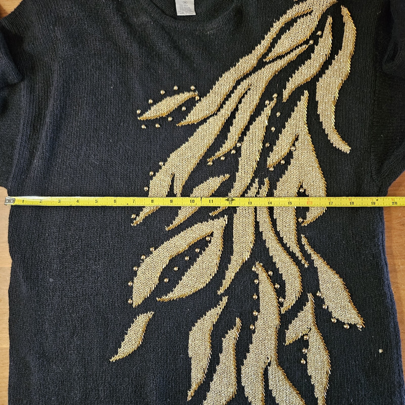 Eminent Vintage 80’s Silk/Nylon/Angora Beaded Tunic Sweater Black & Gold Medium