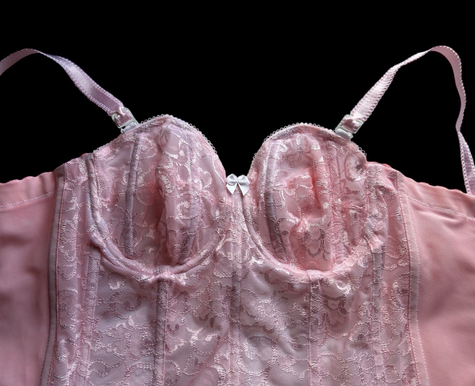 Vintage Corset Bustier Pink Lingerie Bra Crop Top Romantic Coquette Lace 36B Bra