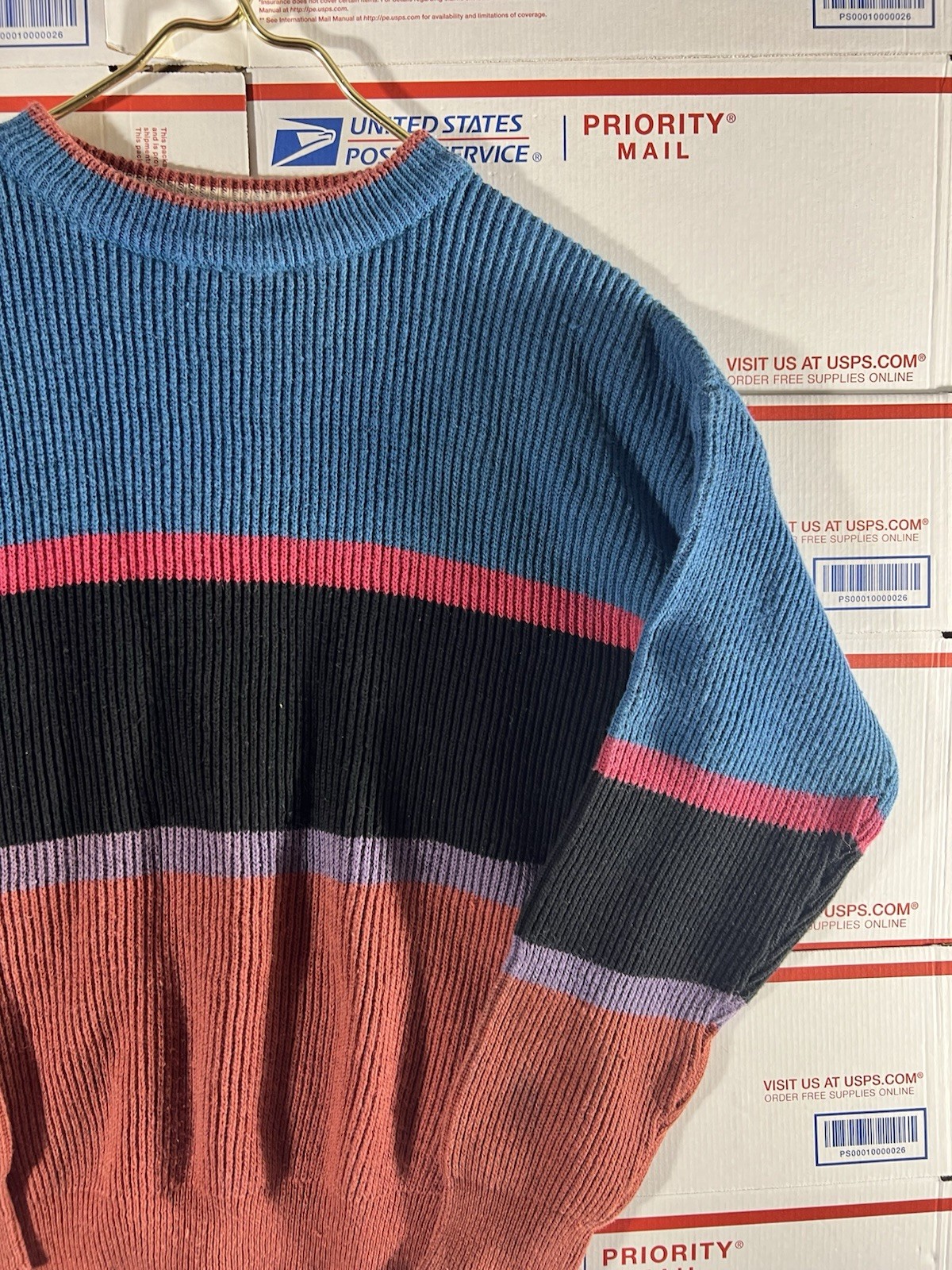 Vintage 90s Saturdays Sweater Geometric Knit Grandma Pullover Colors Stripes L