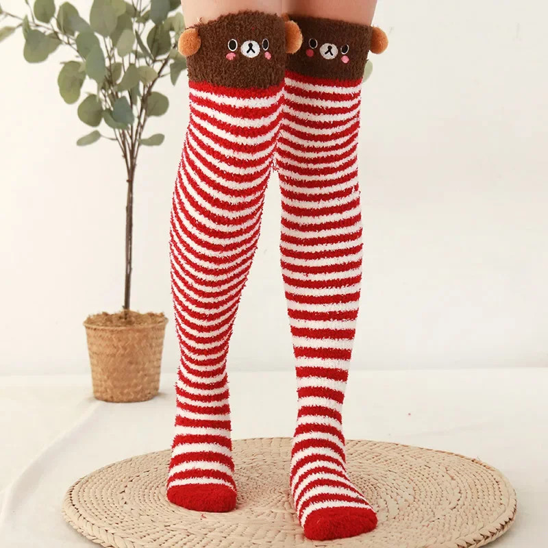 Snug Fleece Over Knee Socks Plush Cozy Winter Fall Sweet Long Female Hosiery