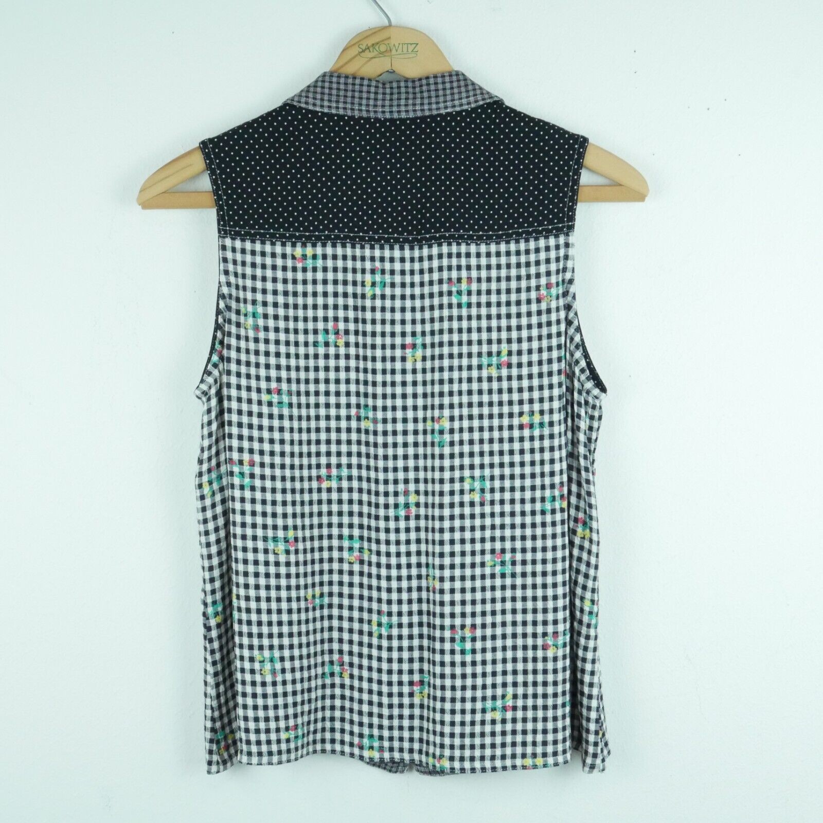 Vintage P 8 Top 90s Gingham Mixed Media Floral Cottagecore Preppy Boho Retro