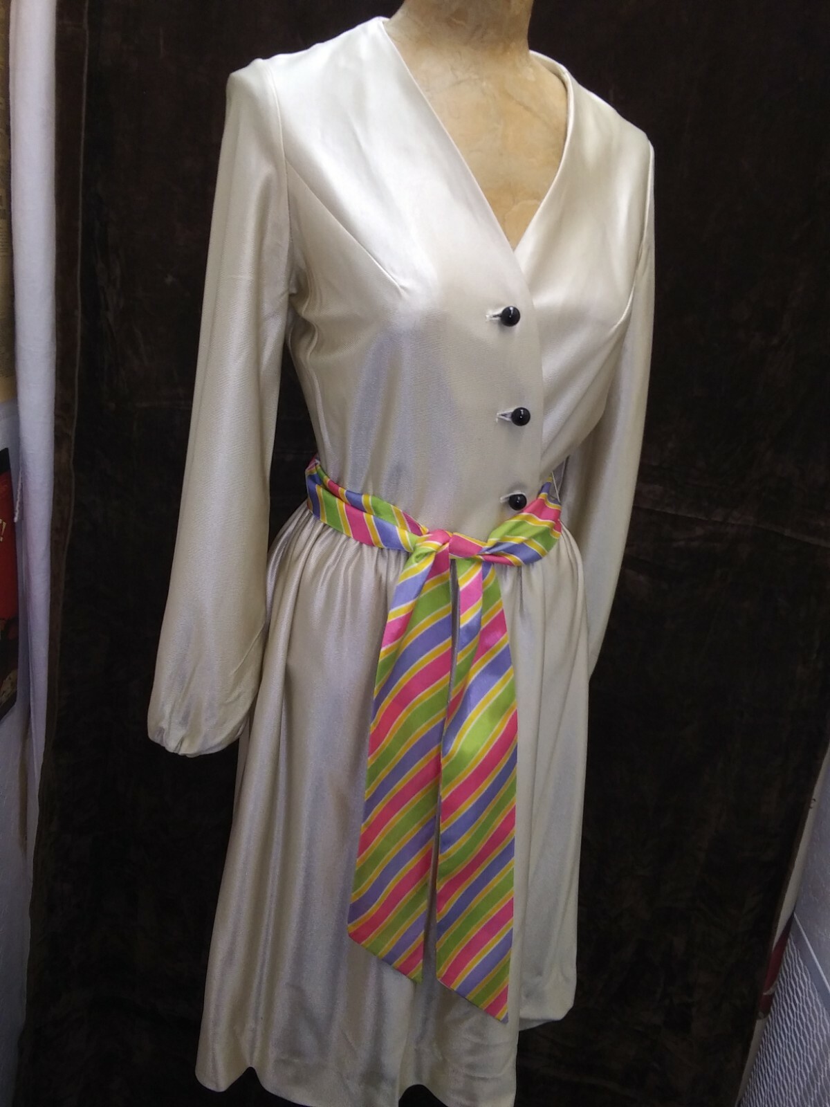 Vintage 1960’s Pale Gold Jersey Nylon Cocktail Dress by Lady McGuire Size S