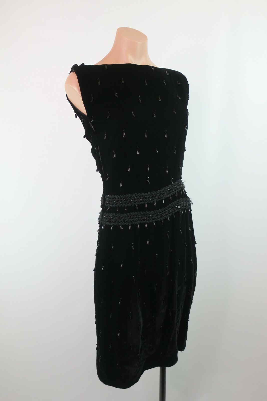 Vtg 70s 20s Flapper Tassel Sheath Gatsby Party Beaded Velvet Trophy Dress Sz S