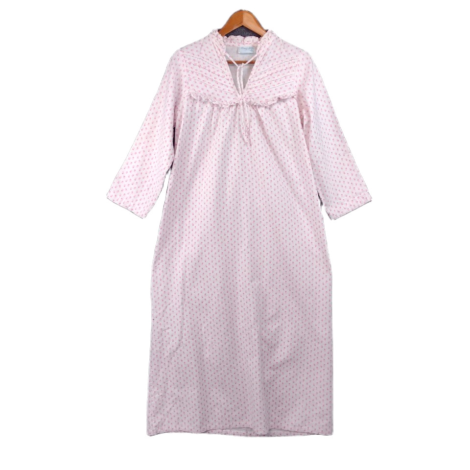 Vintage Amy Sue White Floral Cottage Full Length 100% Cotton Night Gown Small