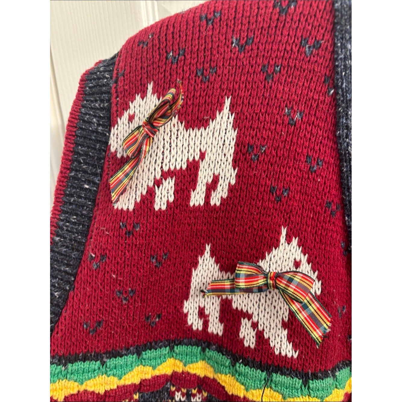Vintage Sweater Loft Scottie Dog & Cat Knit Vest in Red, Green, Navy- Size L