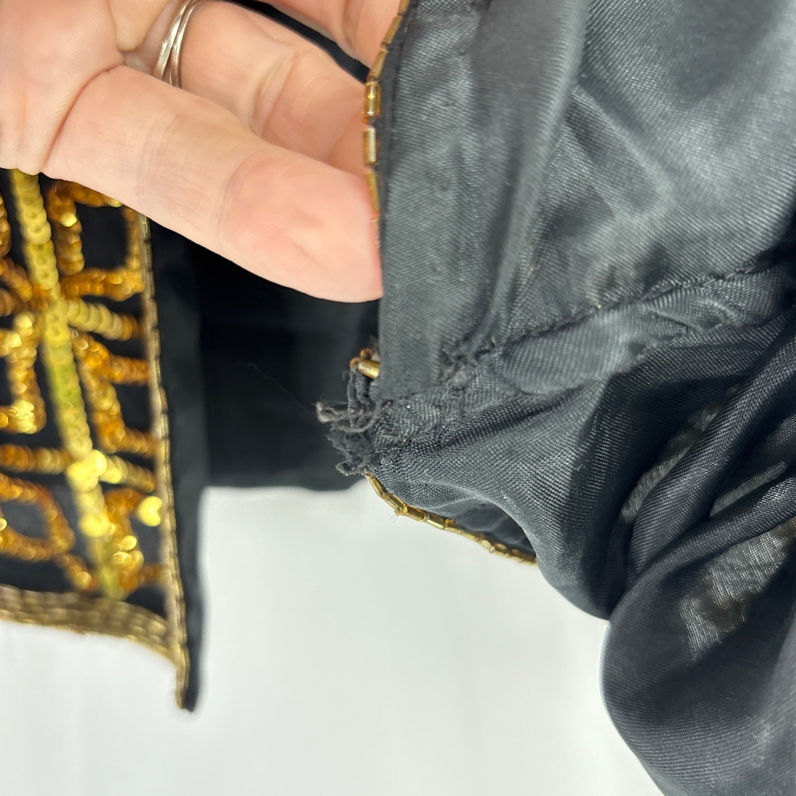 CARINA Vintage Sequin Beaded Jacket Blazer Women’s Medium Black Gold Geometric