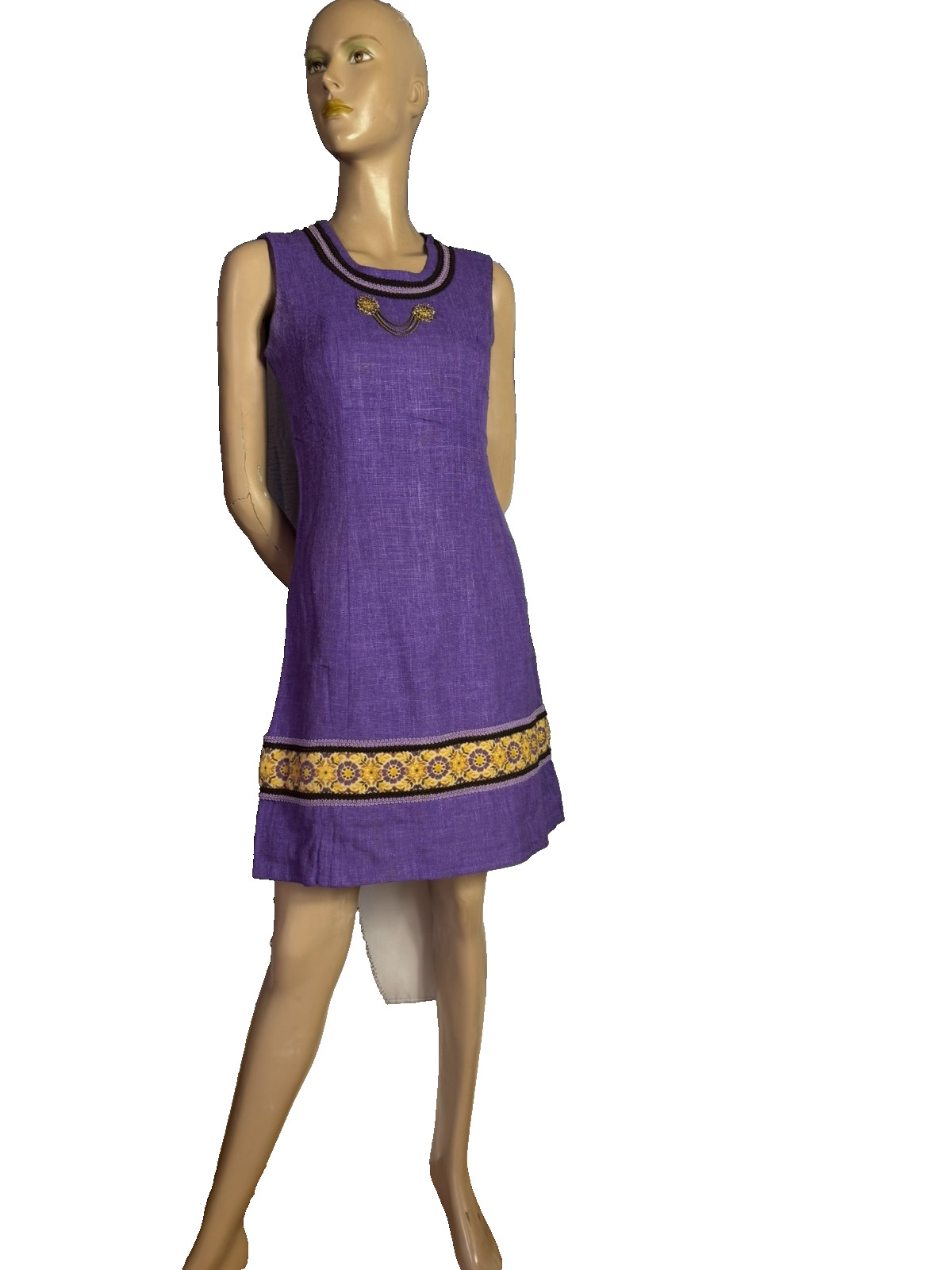Vintage 60s 70s Perry Boutique Dress A Line Boho 36 38 Purple Reyon