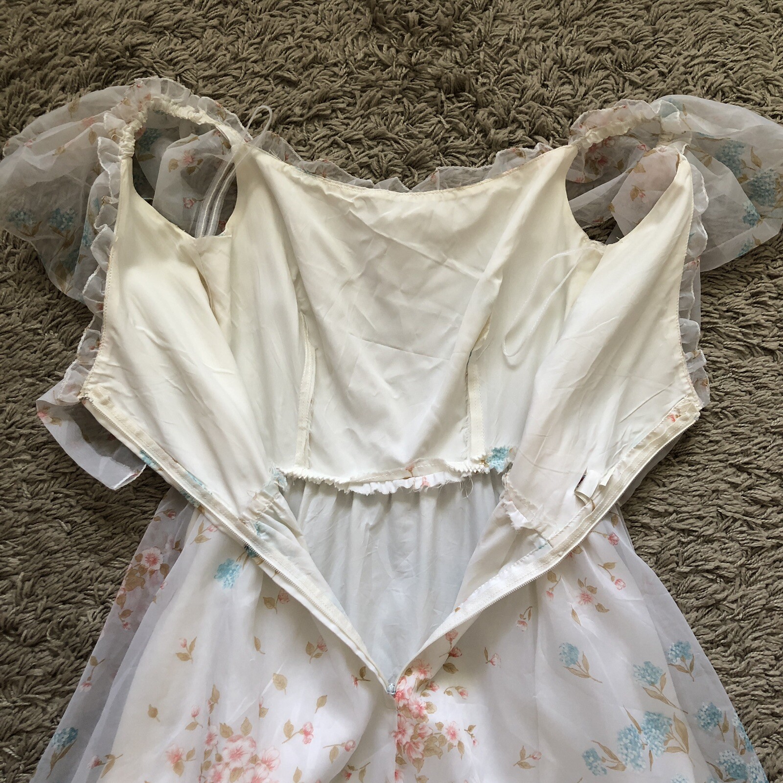 ILGWU Maxi Dress Ruffles Brunch Prom Gown Floral Easter Bridal Prairie Vintage