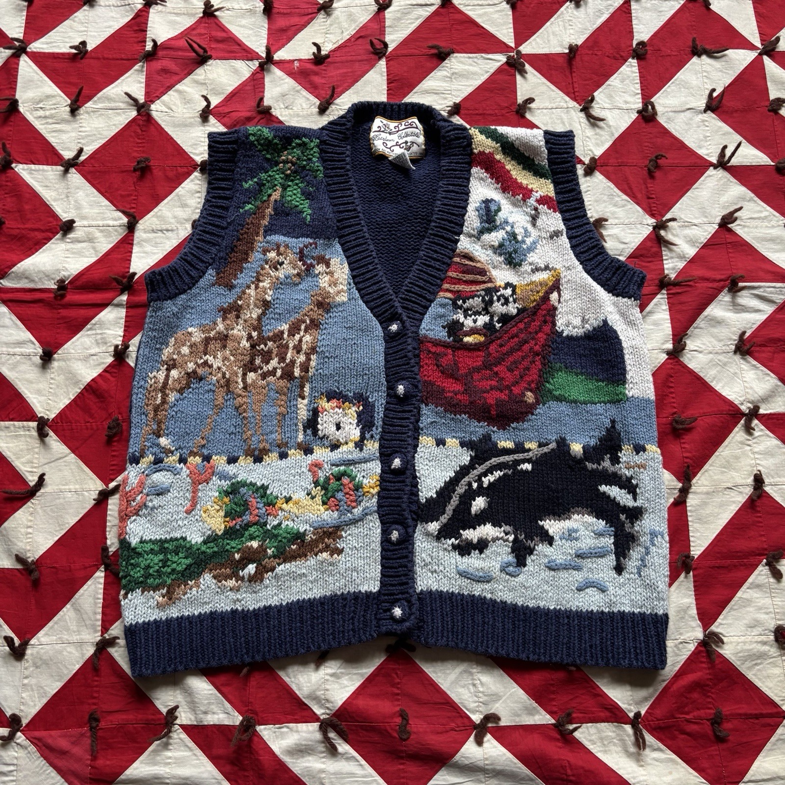 Vintage Women’s Knit Animal Sweater Vest As Is 90s Medium Granny