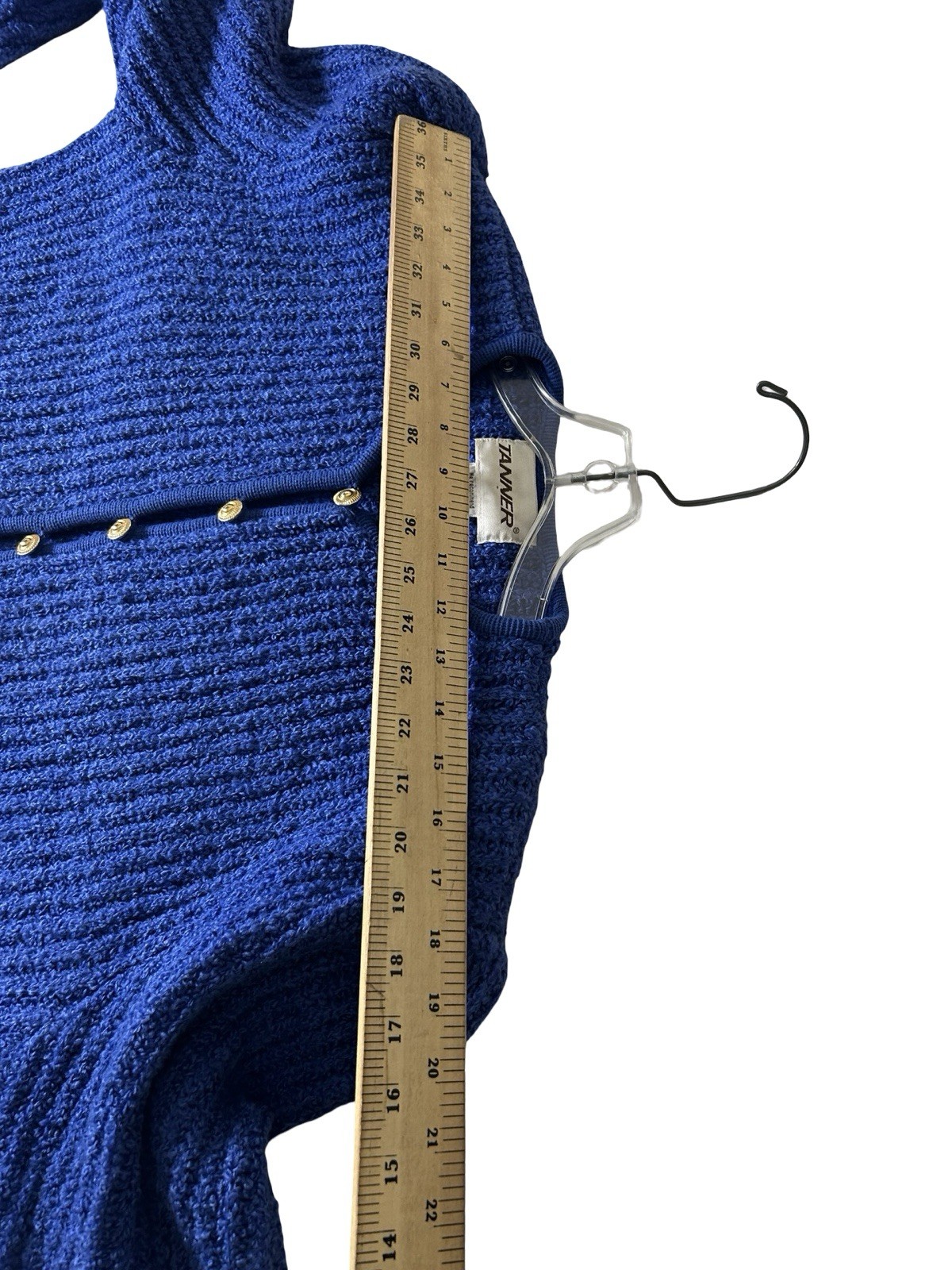 VTG TANNER Boucle Cardigan Sweater Size XL Royal Blue Gold Button Twee Hong Kong