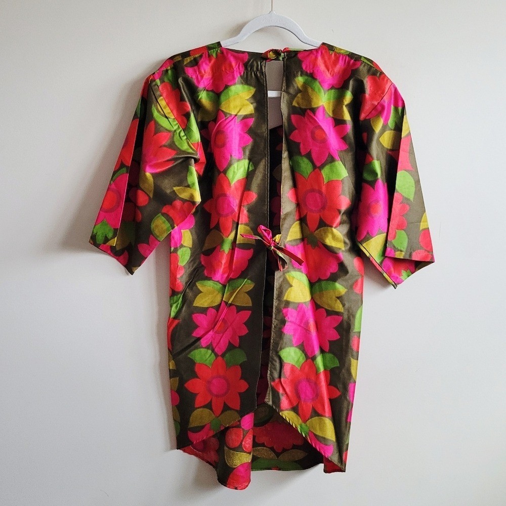 Vintage Design House Smock Apron Green & Pink Flower Power
