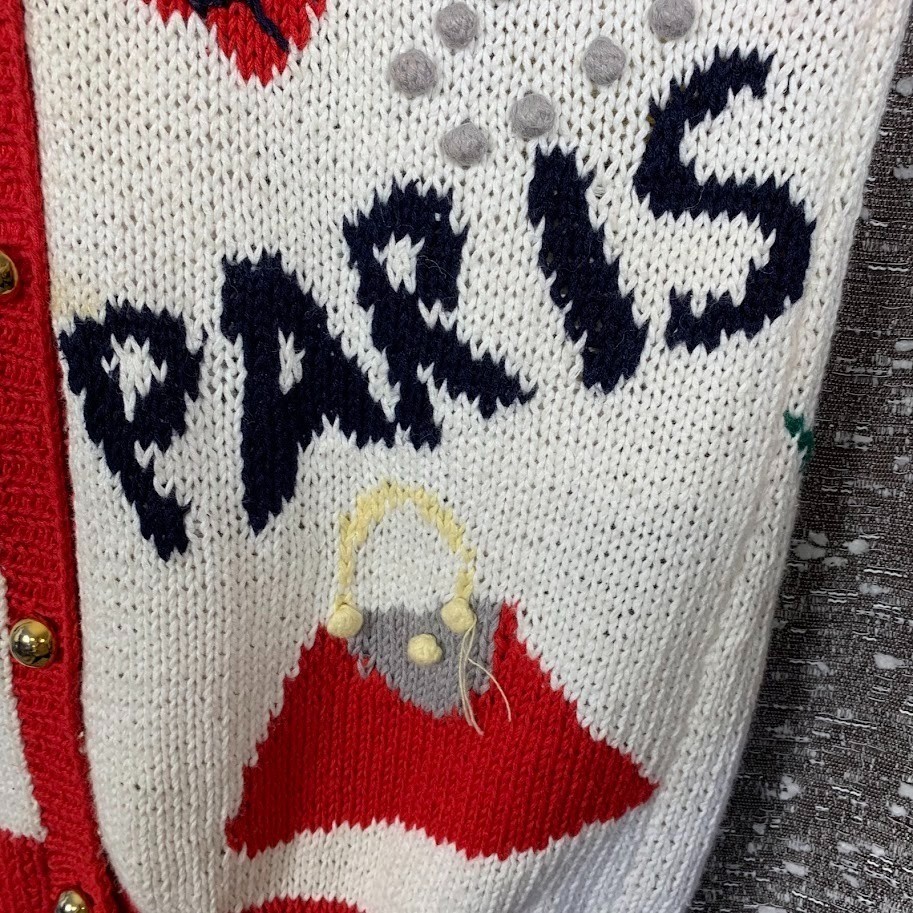 Vintage 90s The Eagles Eye Paris Cardigan Sweater Knit Short Sleeve Novelty Sz M