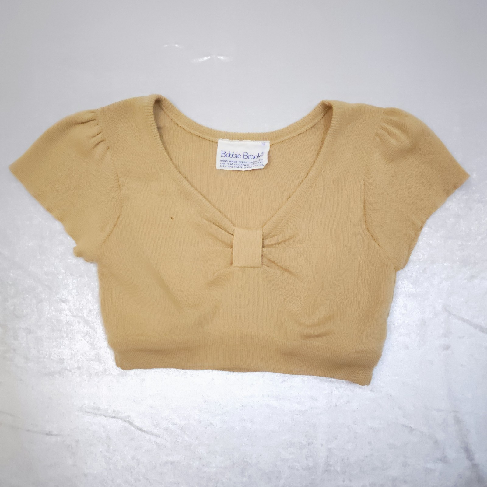 Vtg Bobbie Brooks 70s Knit Crop Top Distressed Festival Boho Sm Tan Beige As Is